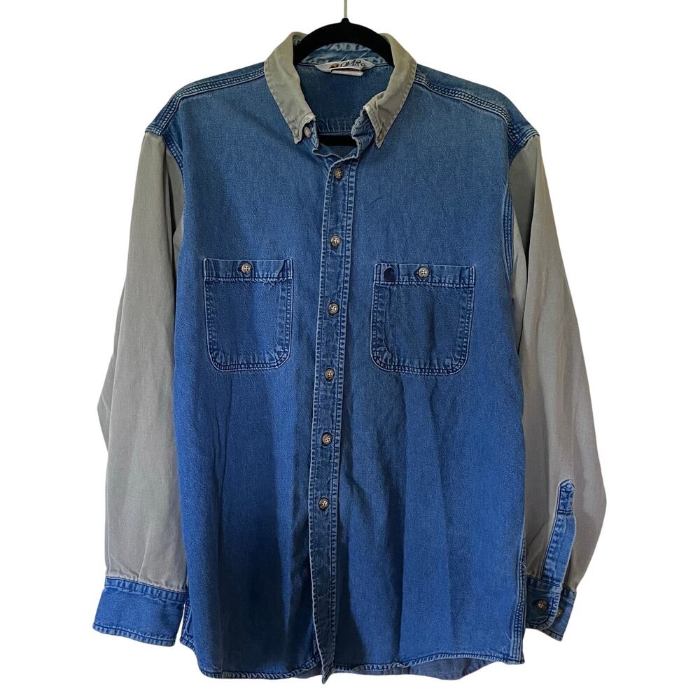 VTG CARHARTT Rugged Outdoor Wear Denim Jean Button Shirt 90s Two Tone Large Rare